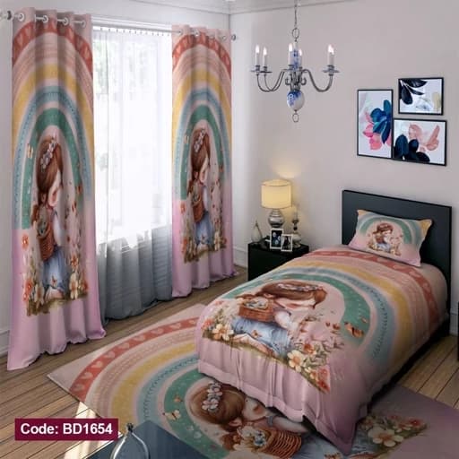 ست فانتزی رو تختی چاپی دخترانه رنگین کمان کد bd1654 (پس کرایه)