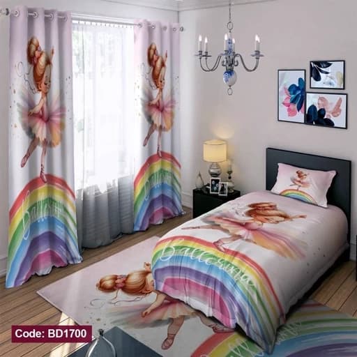 ست فانتزی رو تختی چاپی دخترانه رنگین کمان کد bd1700 (پس کرایه)