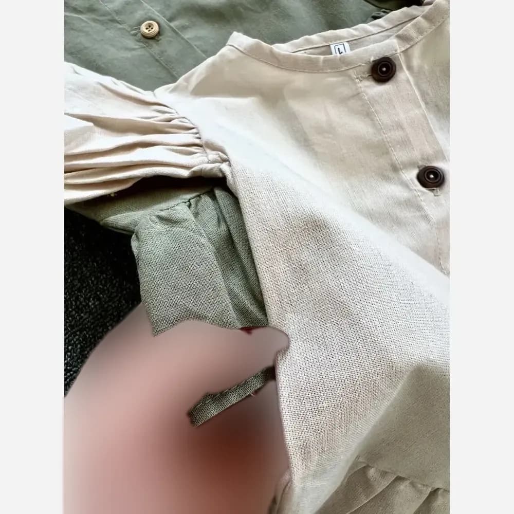 ست شومیز و شلوار دخترانه آستین چیندار لینن مدل آوا — تصویر ۳