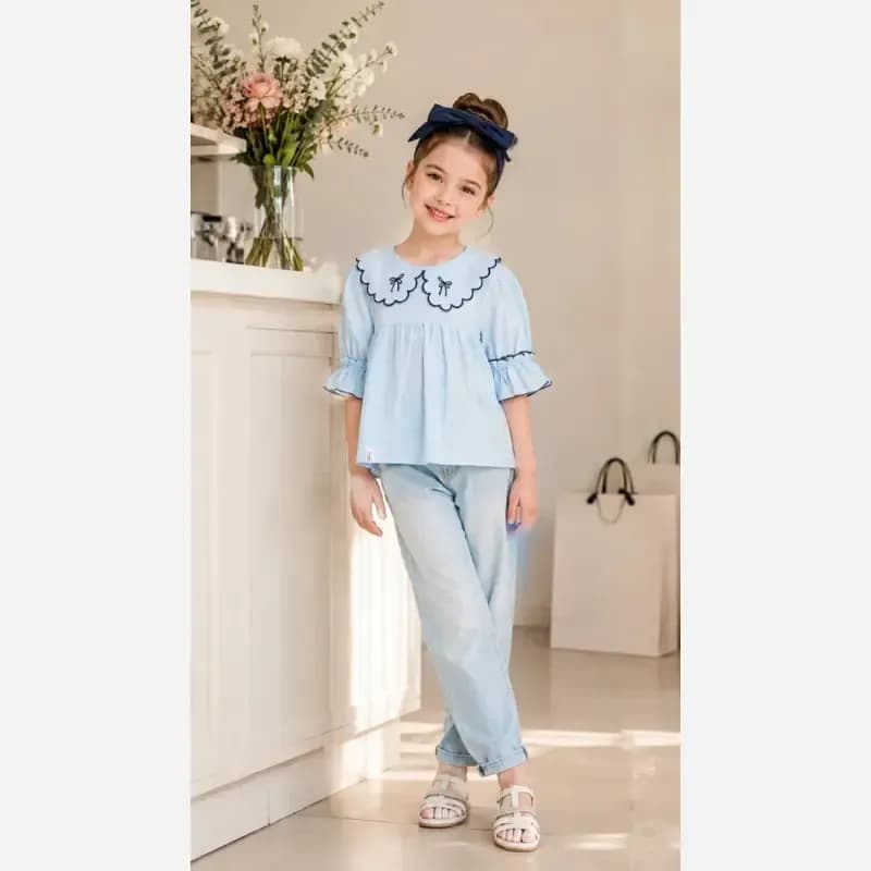 شومیز دخترانه لینن پنبه اسلپ سایز بزرگ 60 و 65 — تصویر ۹