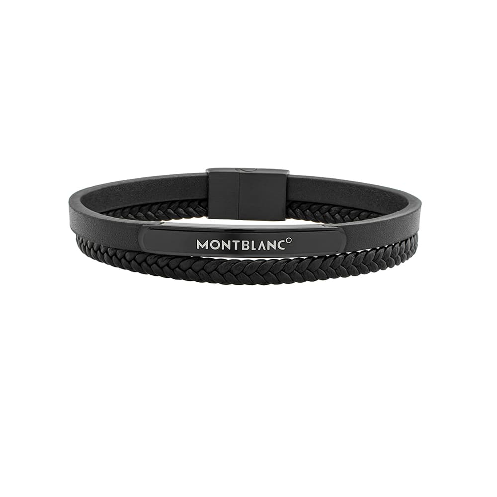 دستبند چرم اسپرت برند MONT BLANC دو ردیفه ساده ظریف