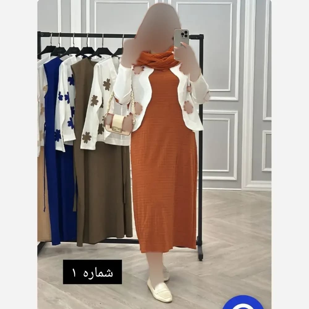 ست کت و سارافون زنانه طرح برگی برجسته پارچه کرپ تنفسی مناسب بهار و تابستان ضد چروک — تصویر ۳