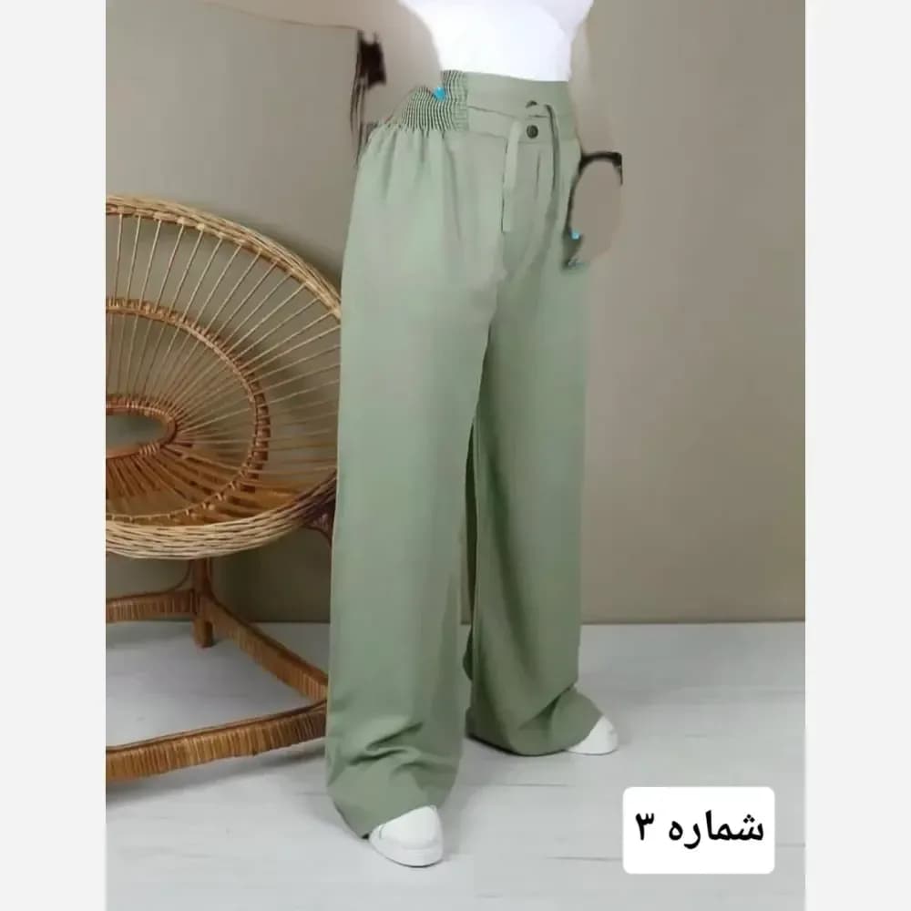شلوار بگ نخی زنانه مدل صوفیا ماسوله قد 100 فری سایز — تصویر ۵