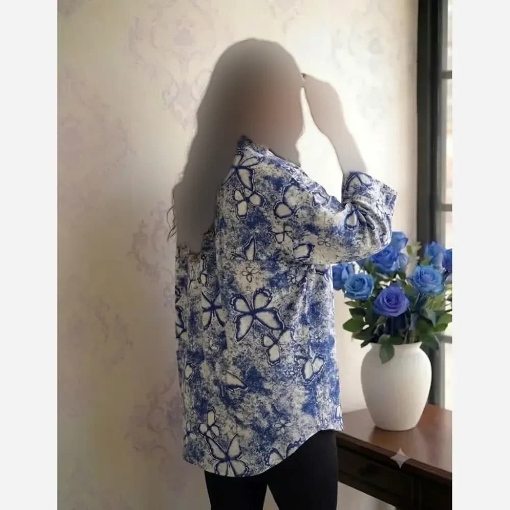 شومیز نخی تک جیب قواره بزرگ زنانه فری سایز تا 50 — تصویر ۳