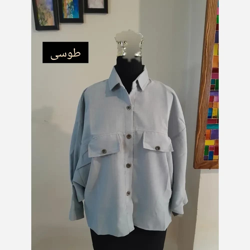 مانتو پانچ کوتاه زنانه پارچه لینن قواره دار سایز بزرگ — تصویر ۶