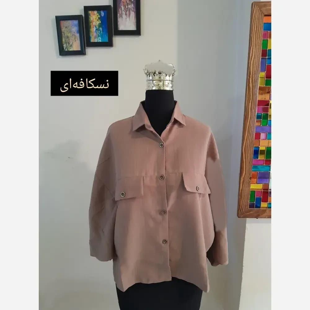 مانتو پانچ اسپرت دانشجویی دو جیب پارچه لینن سایز بزرگ — تصویر ۴