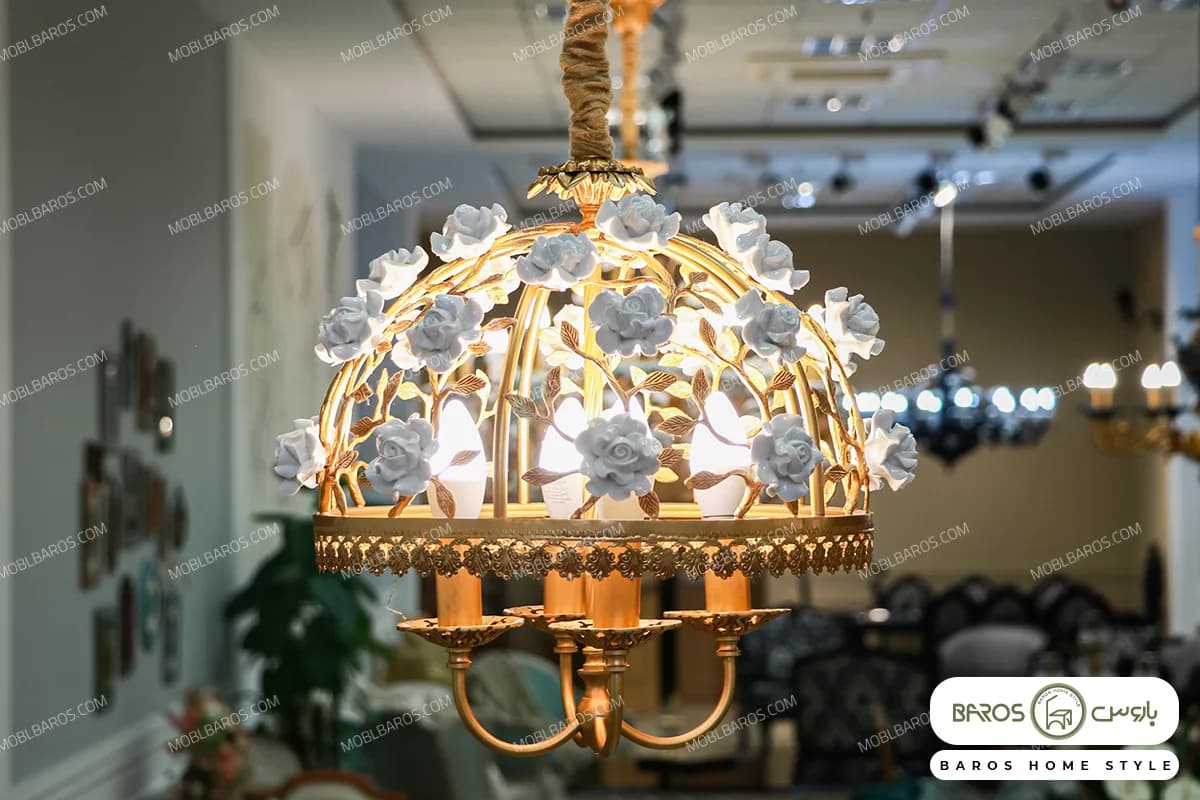 لوستر پذیرایی و اتاق خواب مدل سبدی با گل — تصویر ۶