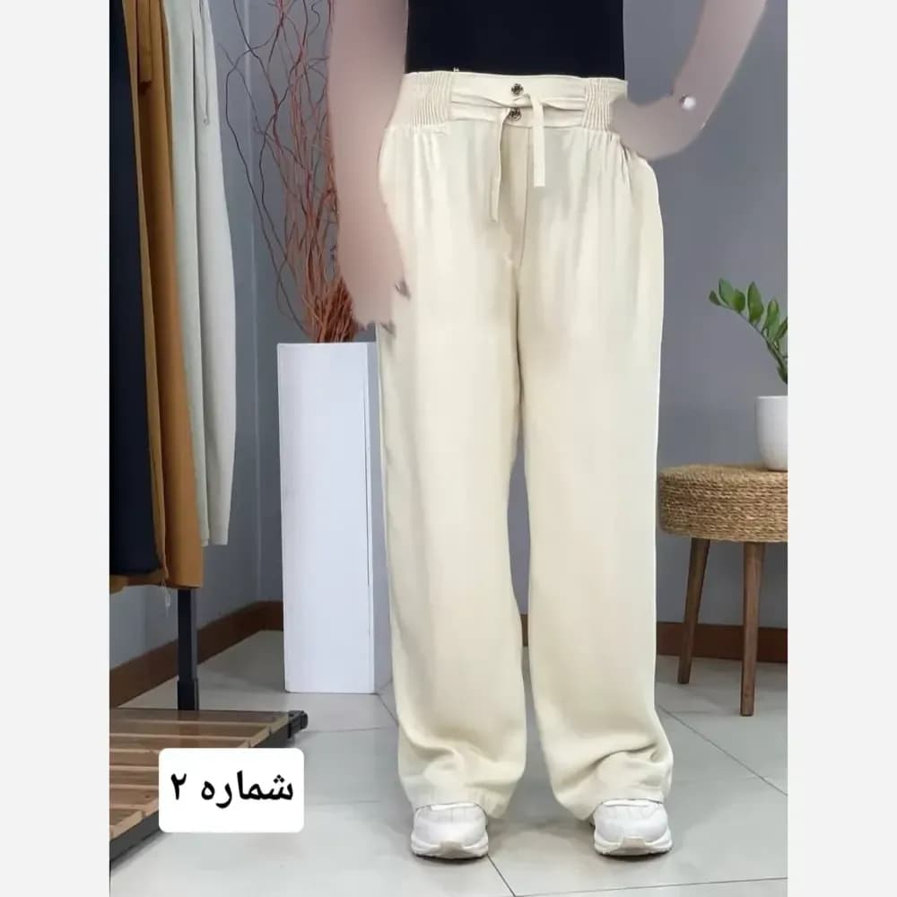 شلوار بگ نخی زنانه مدل ماسوله قد 107 فری سایز — تصویر ۴
