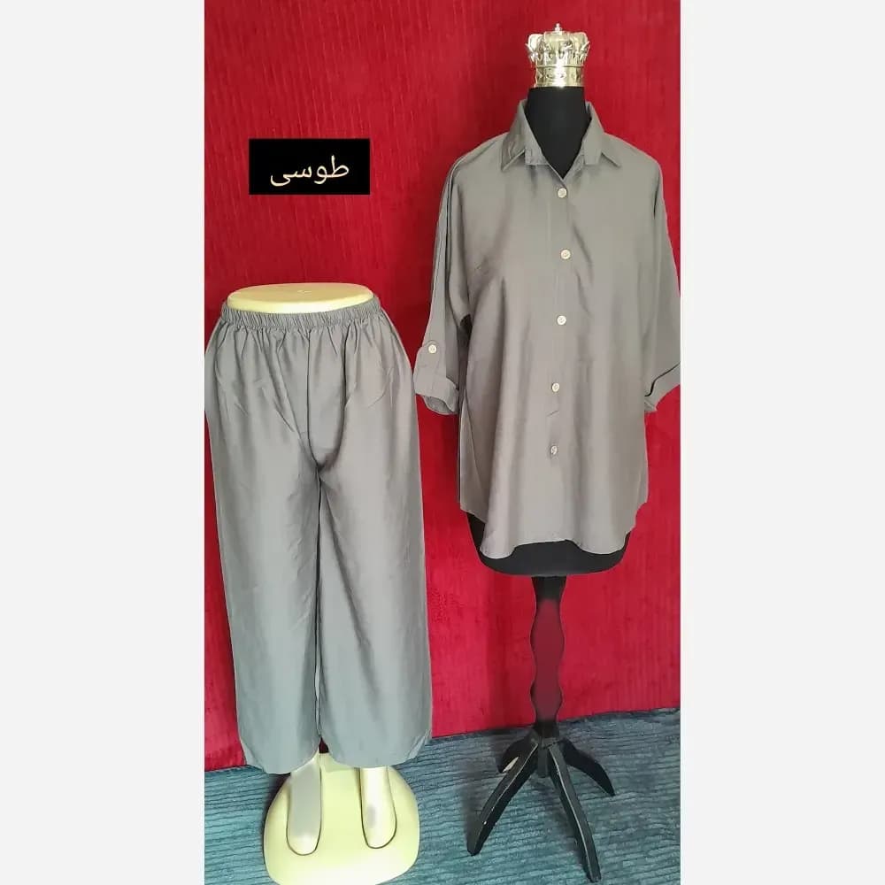 ست مانتو و شلوار بگ تابستانه پارچه بابوس وارداتی سایز بزرگ 40 تا 52 — تصویر ۳