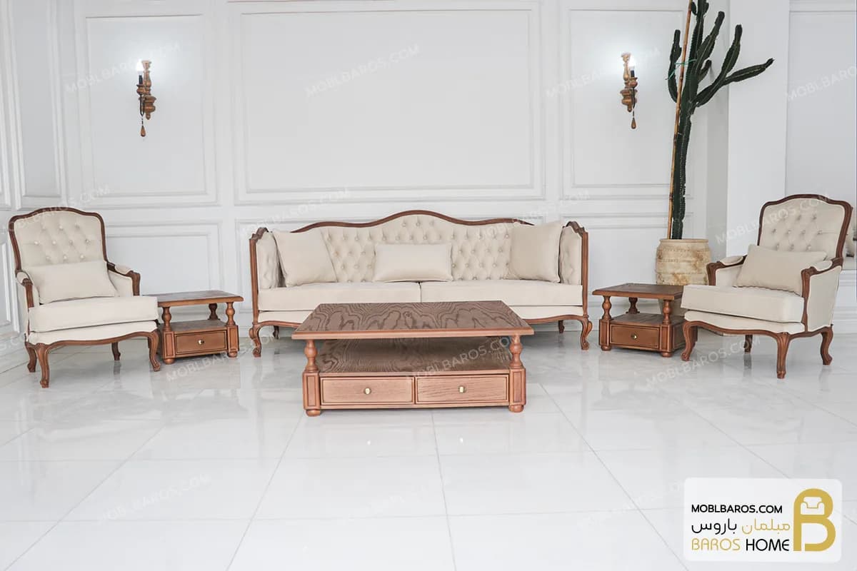 مبل ۷ نفره کلاسیک گندم و فرانسوی — تصویر ۳