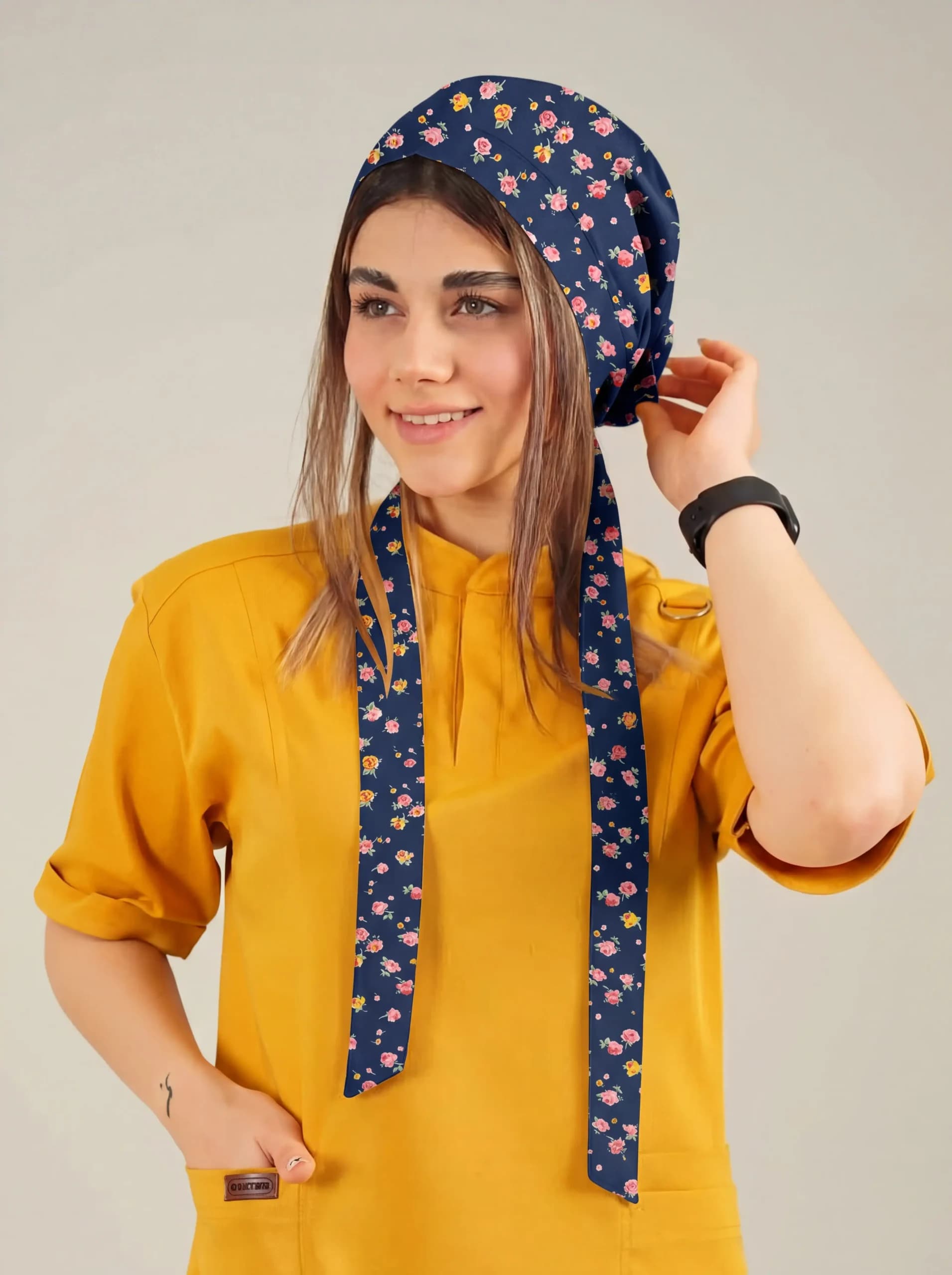 کلاه کراواتی طرح گل زمینه سرمه ای کد A31