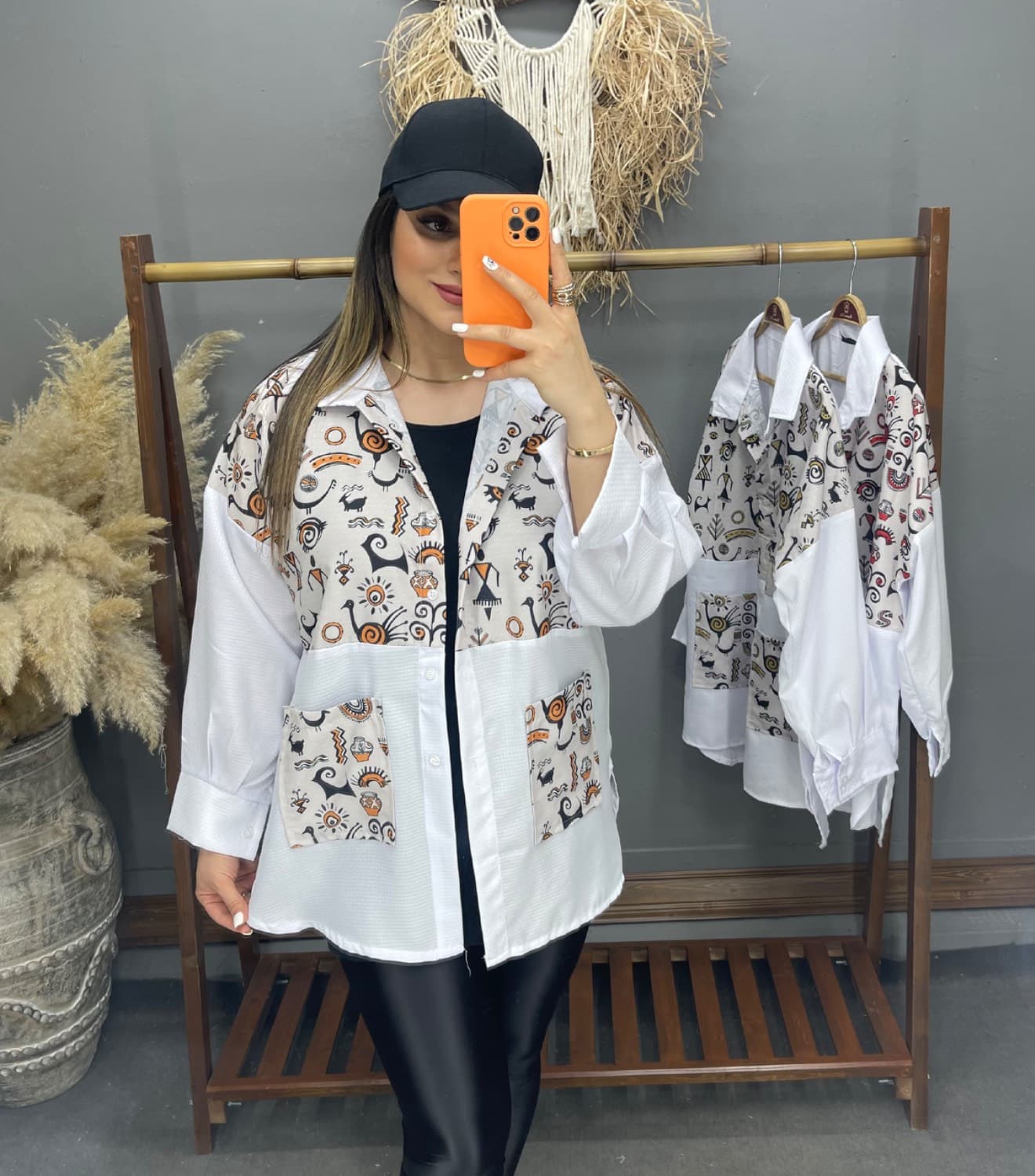 شومیز مانتویی زنانه جیب دار طرح اسلیمی فری سایز رنگ زرد sg402994 — تصویر ۴