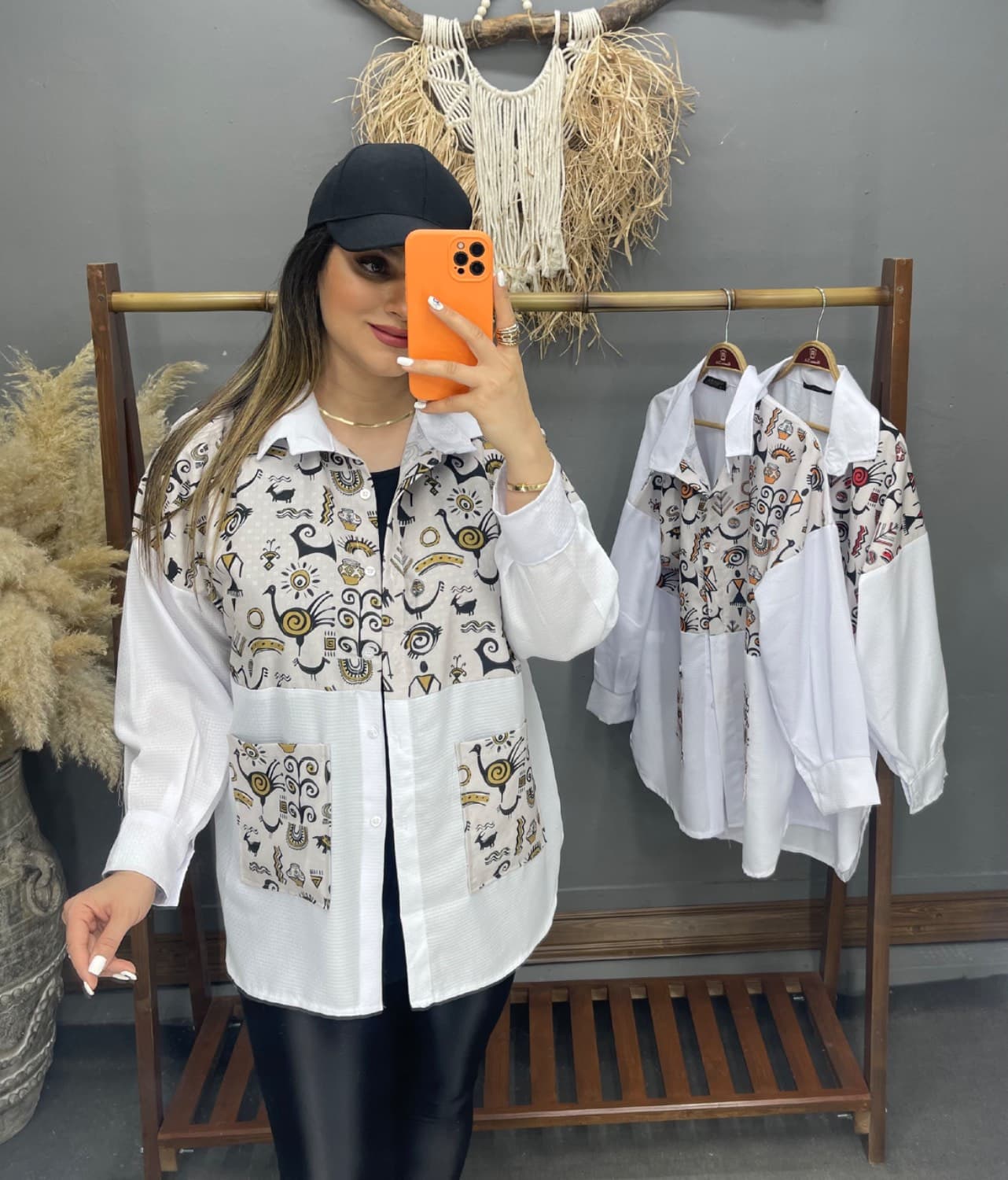 شومیز مانتویی زنانه جیب دار طرح اسلیمی فری سایز رنگ زرد sg402994