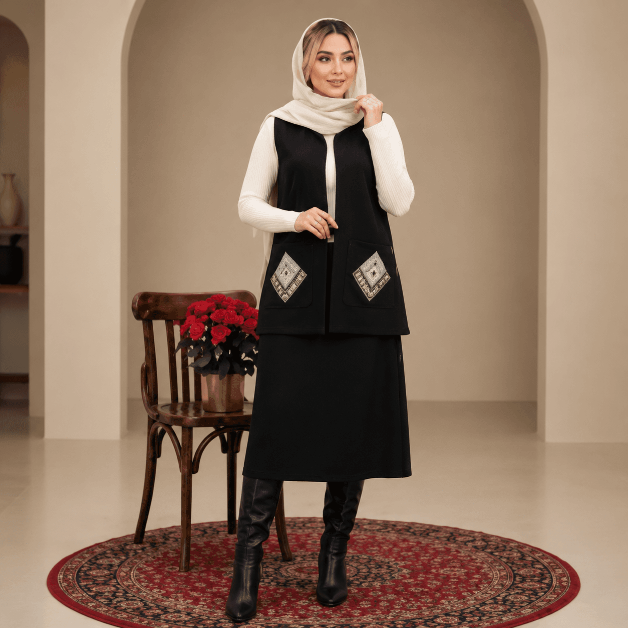 ست سه تیکه شومیز دامن وست مخمل A40100306