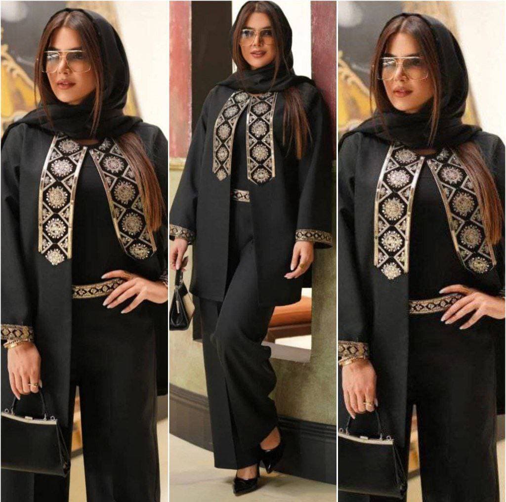 ست زنانه کت و شلوار نوار سنتی نورا رنگ مشکی ME16772