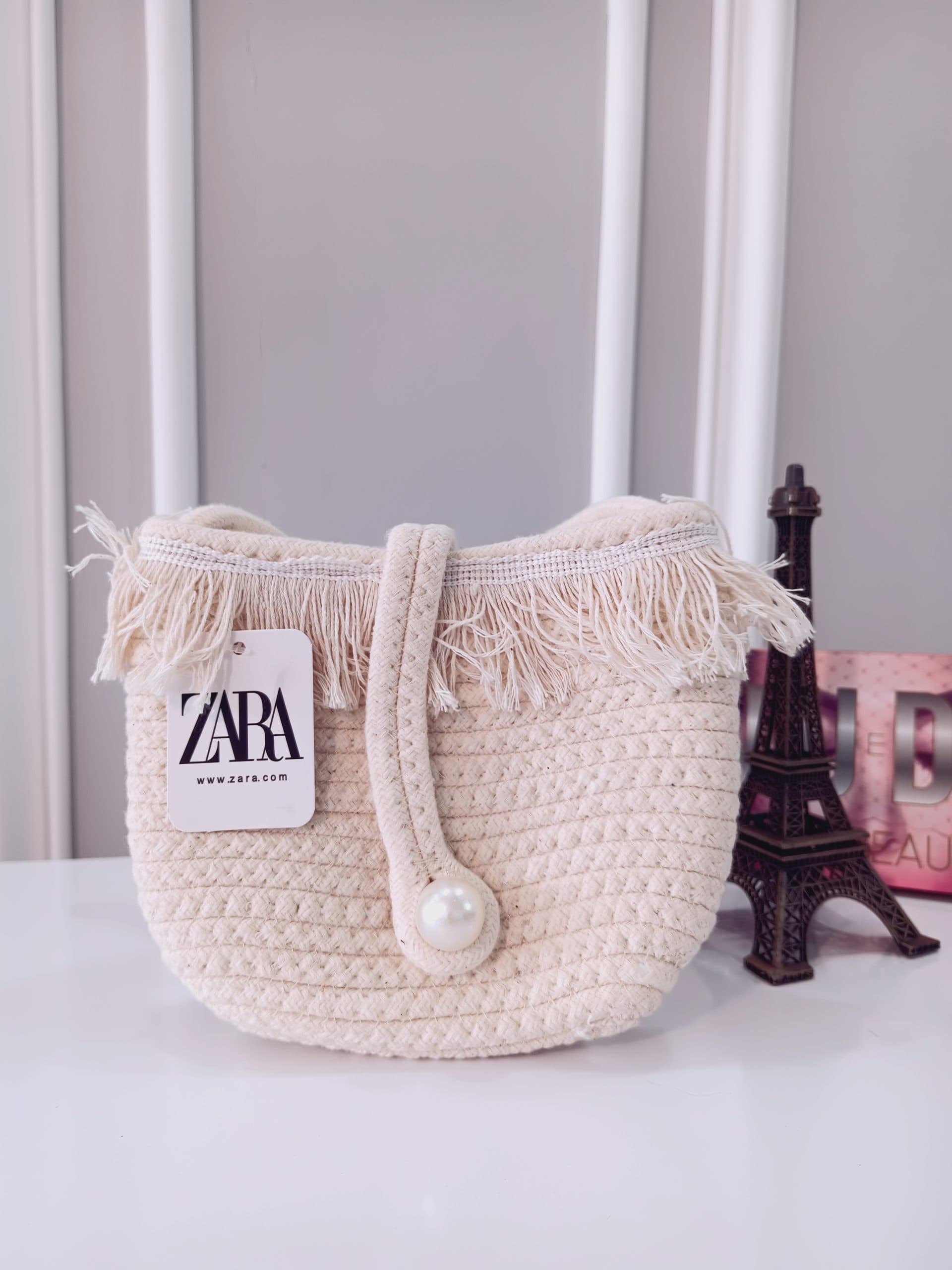کیف زنانه مدل کنفی zara مروارید دار رنگ شیری 403233 A — تصویر ۲