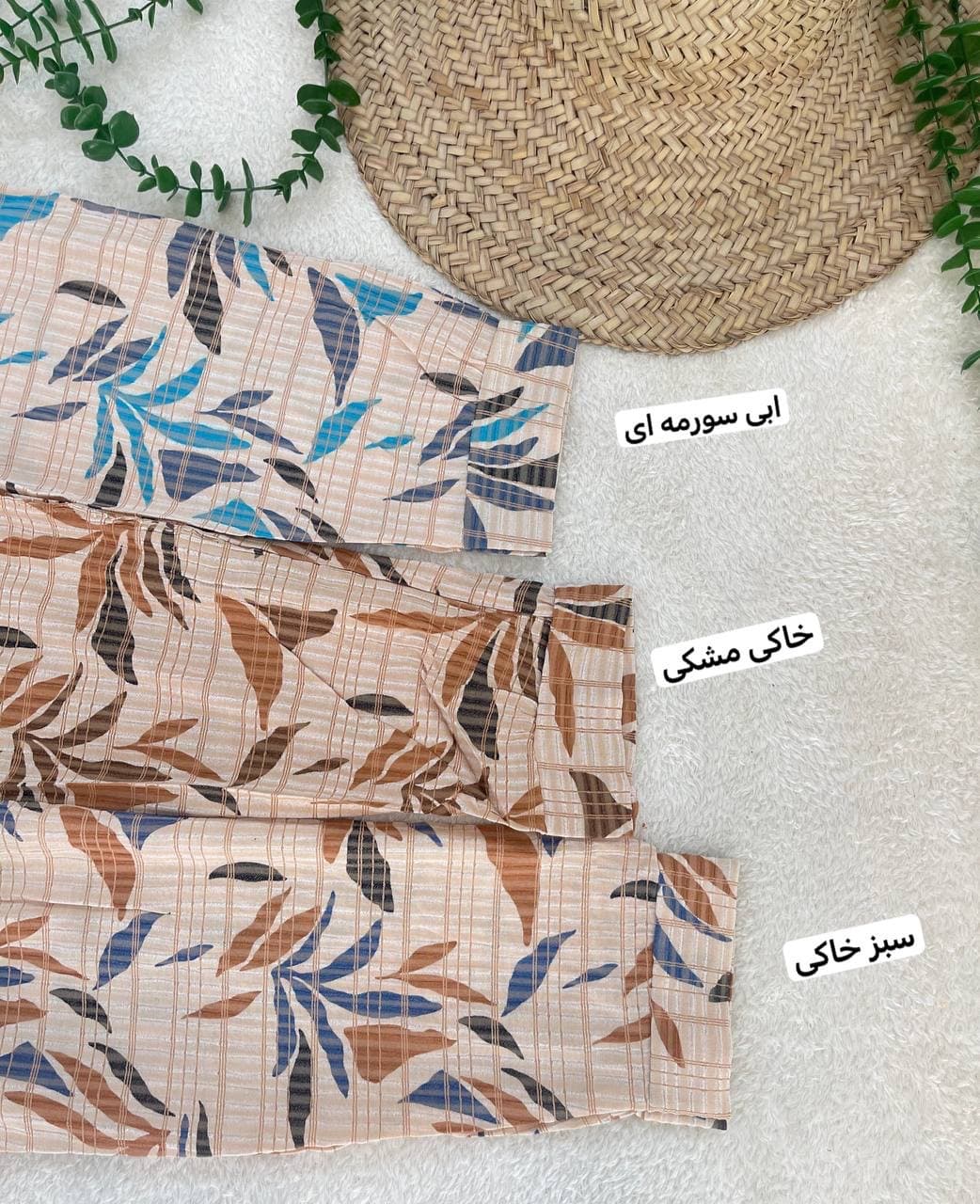 شومیز مانتویی طرح برگ سبک و خنک سایز فری تا 46 رنگ ابی خاکی sg40345 — تصویر ۳