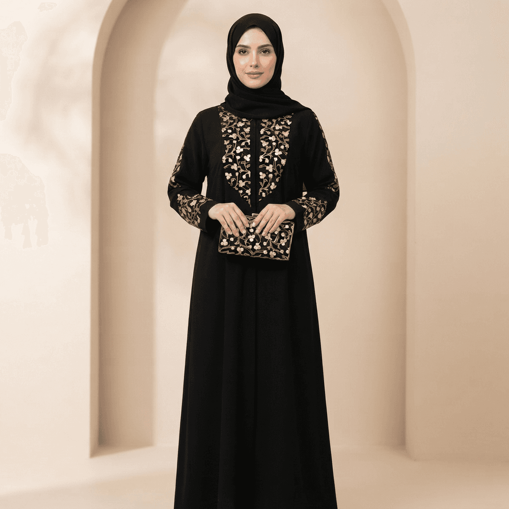مانتو عبا زنانه خرجکار جنس الیزه ترک بسیار باکیفیت 40733