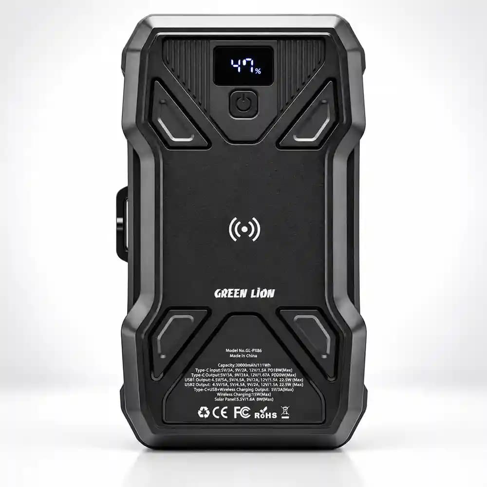 پاوربانک خورشیدی Green Lion مدل GL-PXB6 ظرفیت 30000mAh پنج پنله — تصویر ۳