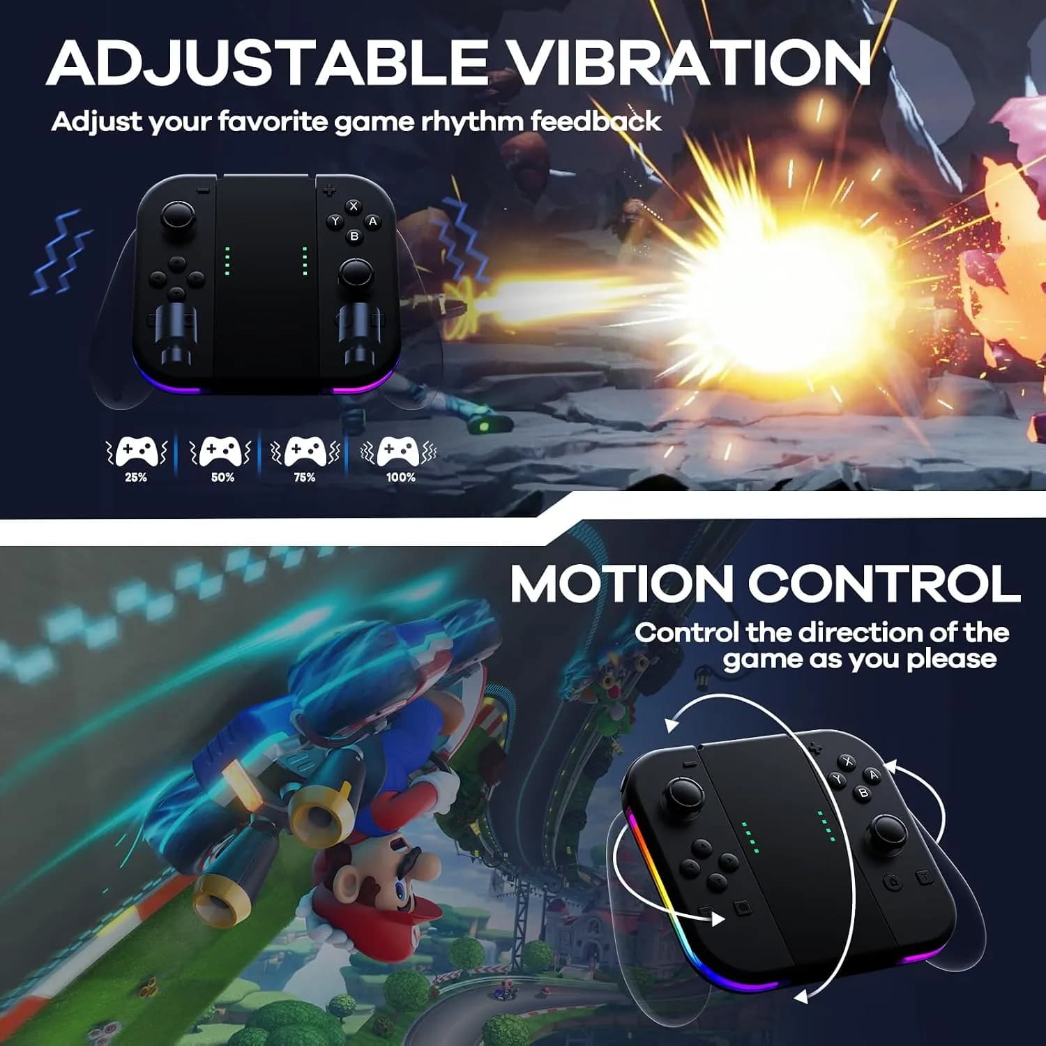 دسته بازی بی‌سیم Rotacess مناسب Nintendo Switch با نور RGB برند Rotacess مدل CGC-L/R — تصویر ۳