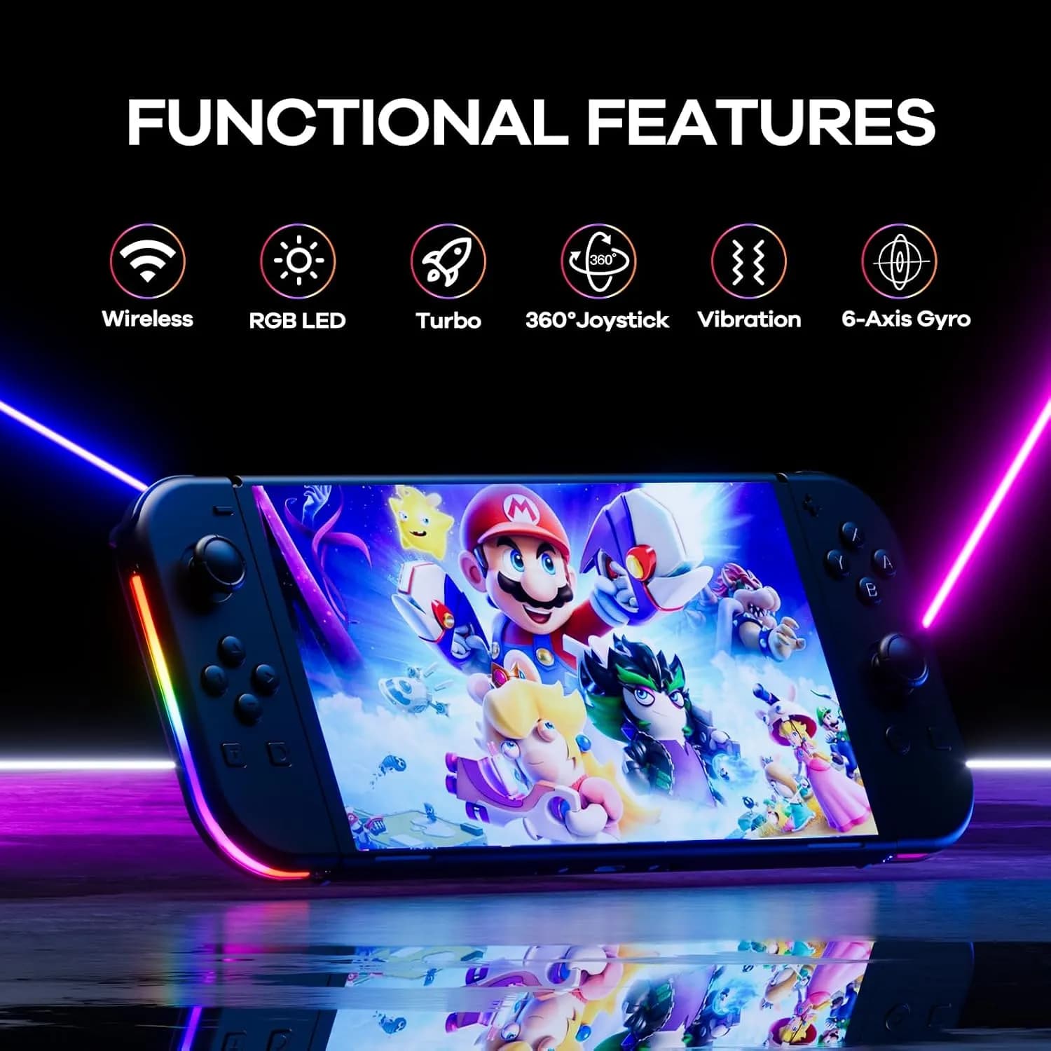 دسته بازی بی‌سیم Rotacess مناسب Nintendo Switch با نور RGB برند Rotacess مدل CGC-L/R — تصویر ۵