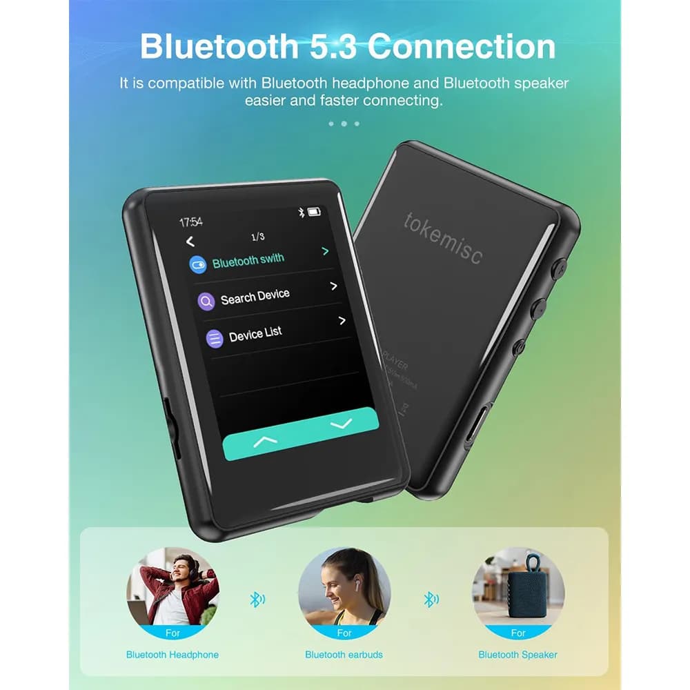 MP3 پلیر لمسی Tokemisc مدل S7-16GB با بلوتوث 5.3 و اسپیکر داخلی برند tokemisc مدل S7 — تصویر ۴