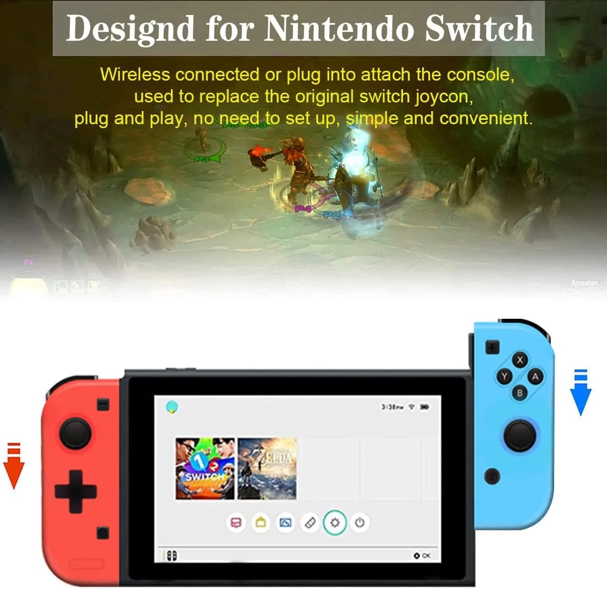 دسته بازی بی‌سیم AIMOS جایگزین Nintendo Switch مدل Joy-Con قرمز و آبی برند AIMOS مدل 8578S — تصویر ۳