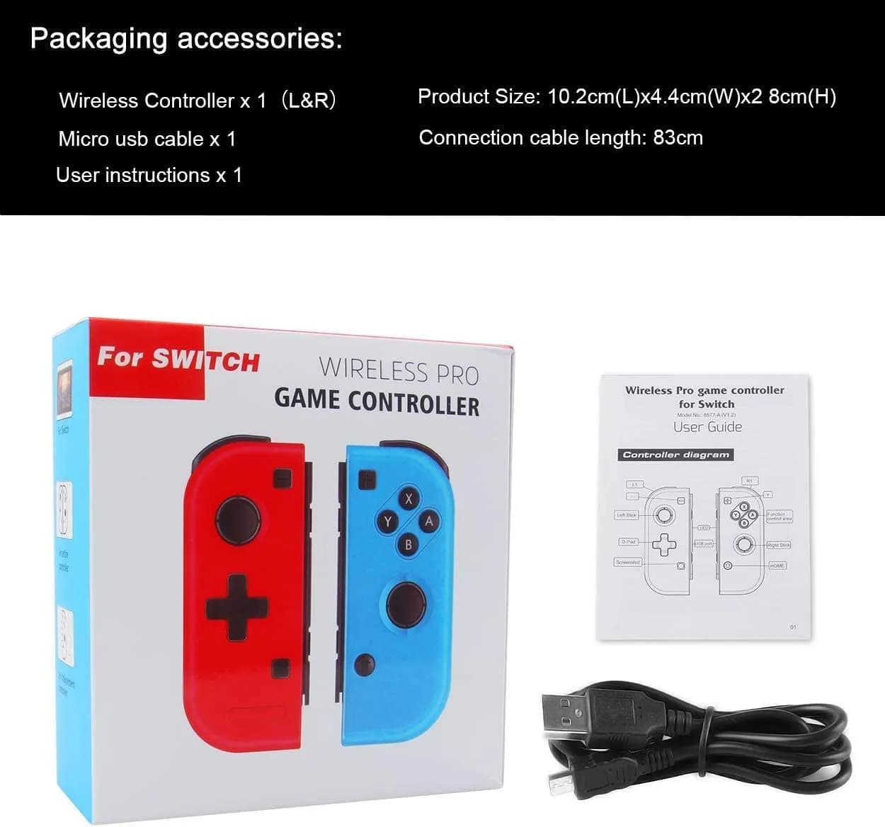 دسته بازی بی‌سیم AIMOS جایگزین Nintendo Switch مدل Joy-Con قرمز و آبی برند AIMOS مدل 8578S — تصویر ۲
