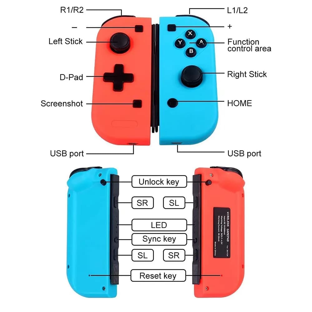 دسته بازی بی‌سیم AIMOS جایگزین Nintendo Switch مدل Joy-Con قرمز و آبی برند AIMOS مدل 8578S — تصویر ۸