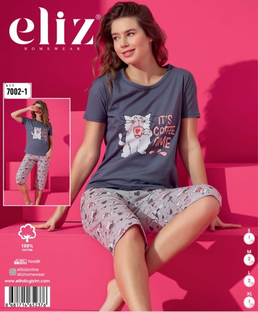 ست تیشرت و شلوارک راحتی زنانه ترک سایز نرمال الیز 7002-1