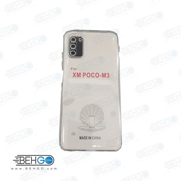 قاب poco m3 کاور ژله ای شفاف و بی رنگ با محافظ لنز دوربین گوشی شیائومی poco m3 قاب پوکو Clear Cover Camera Protection Case for xiaomi poco m3