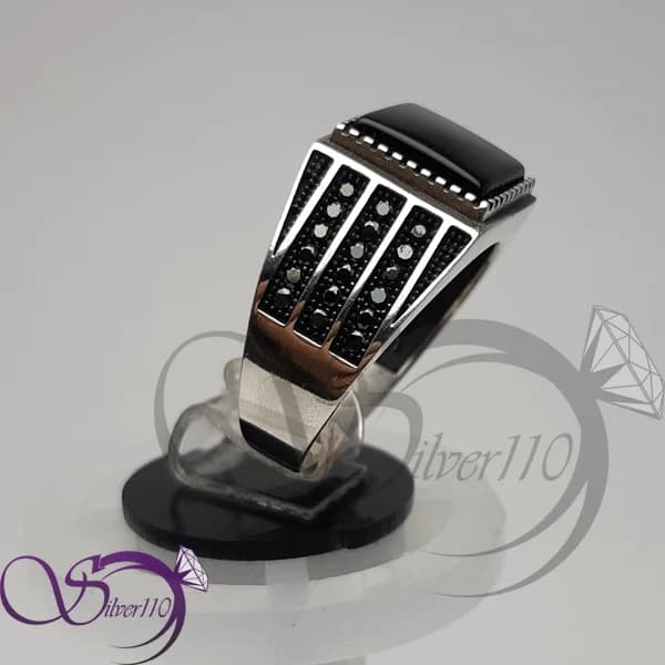 انگشتر نقره عقیق مشکی مردانه مدل قلعه کد 12131 — تصویر ۲