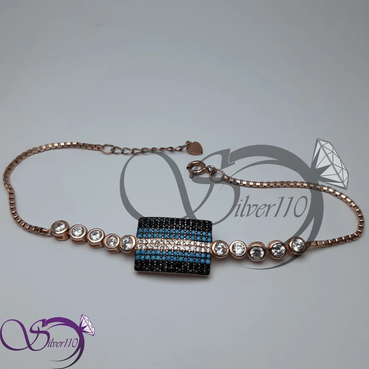 دستبند نقره زنانه لوح رزگلد کد 11300 — تصویر ۳