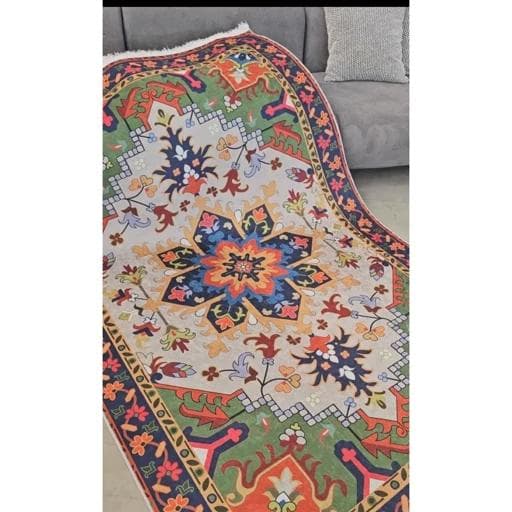 فرشینه | فرش چاپی برند حسن نیا چاپی سنتی سبز و لاکی هازان ترک کد O138(پس کرایه) — تصویر ۴