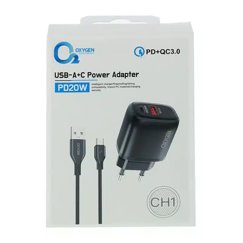 شارژر دیواری اکسیژن مدل CH1 به‌ همراه کابل تبدیل USB-C
