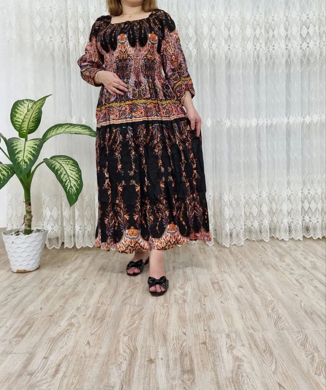 پیراهن نخی ماکسی هندی (وارداتی)/کد6594 — تصویر ۳