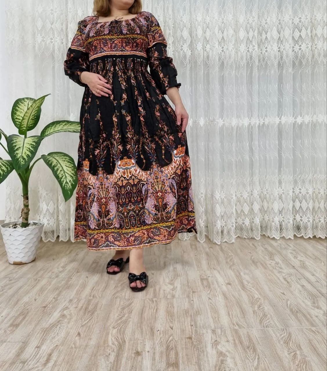 پیراهن نخی ماکسی هندی (وارداتی)/کد6594
