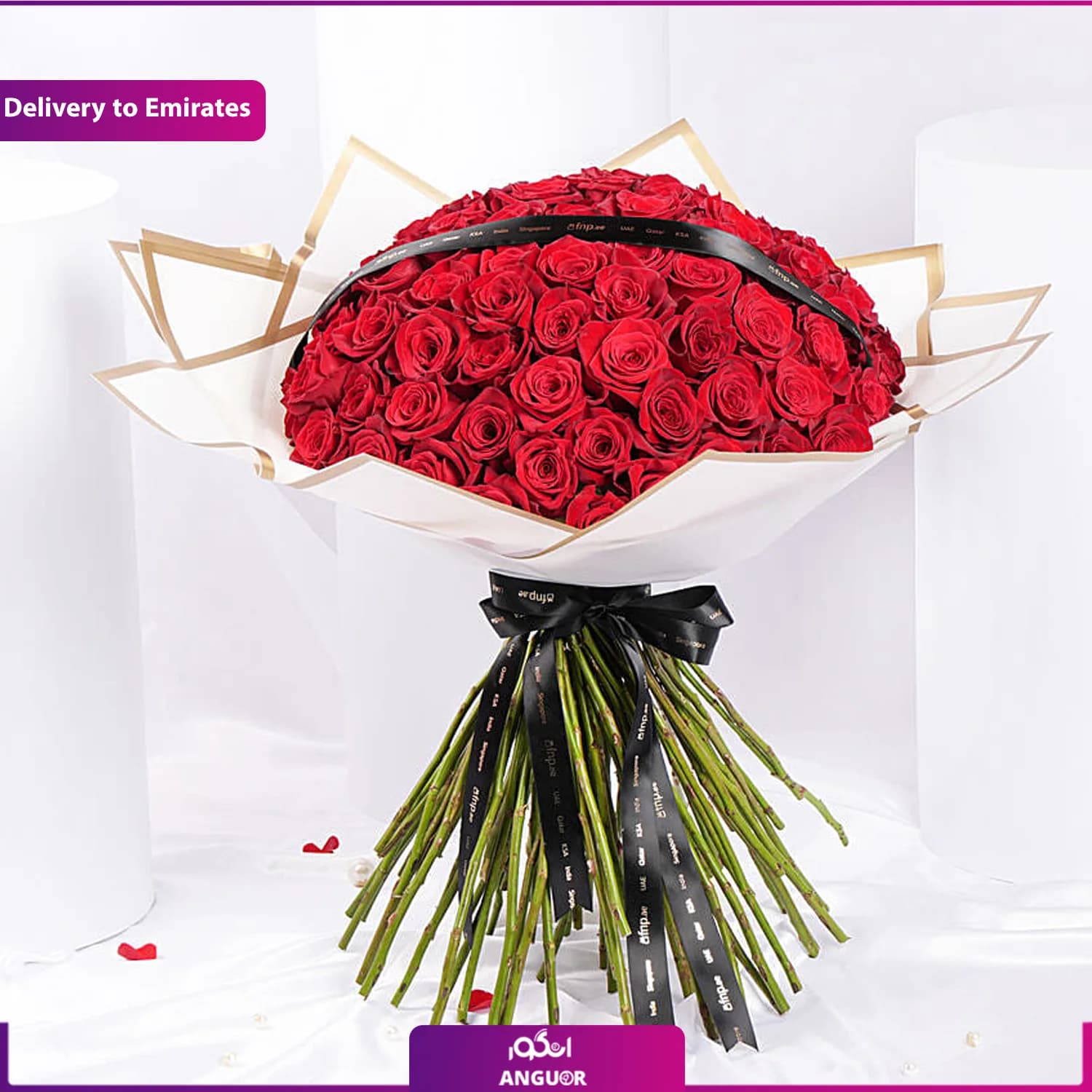 دسته گل رز 99 شاخه (تحویل در امارات) — تصویر ۲