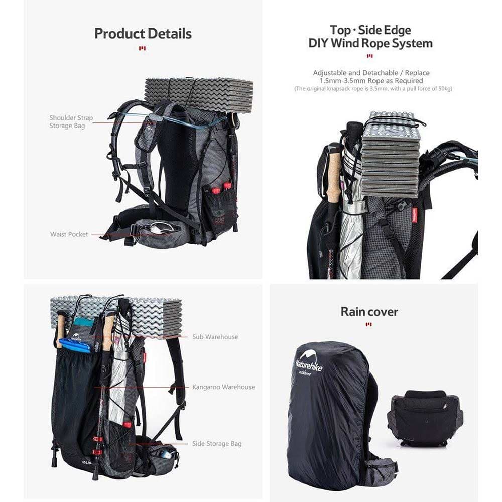 کوله پشتی Naturehike 60L + 5L نیچرهایک — تصویر ۶