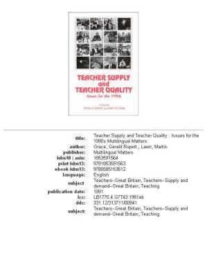 دانلود کتاب Teacher Supply and Teacher Quality: Issues for the 1990s (Multilingual Matters)