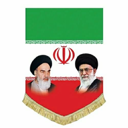 کتیبه مخمل پرچم ایران به همراه امام خمینی و آیت الله خامنه ای