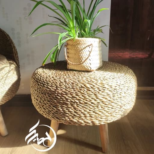 پاف حصیری پایه دار میز جلو مبلی حصیری قطر 50 مبلمان فرنا مدل 1135931