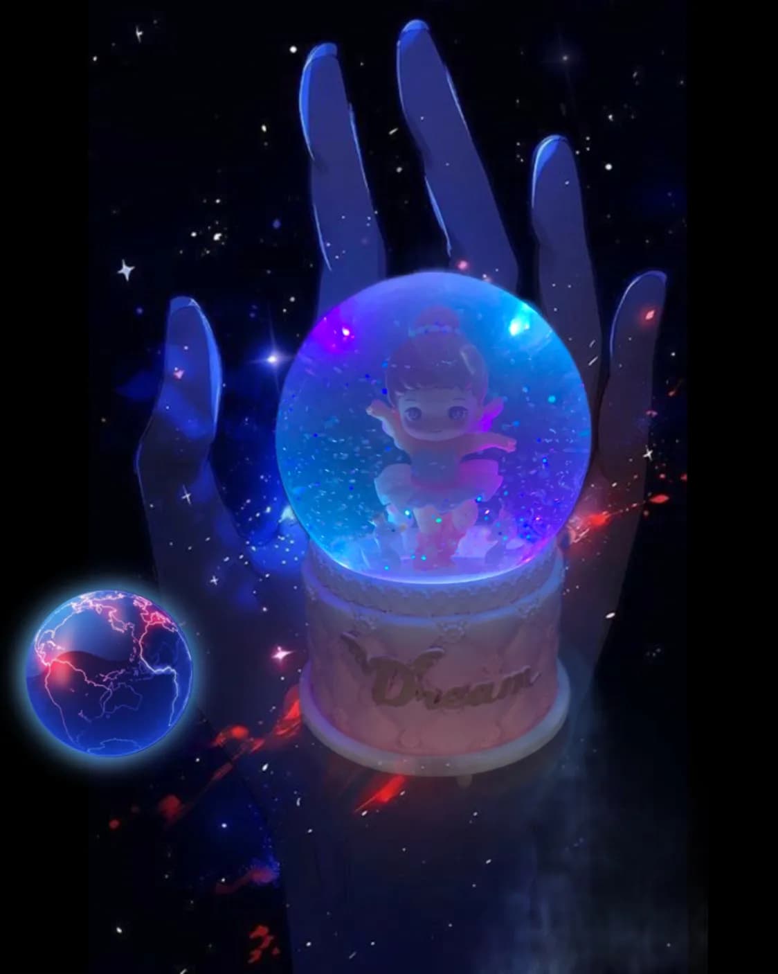 گوی موزیکال برفی پمپی و چراغدار سایز بزرگ مدل Dream — تصویر ۶