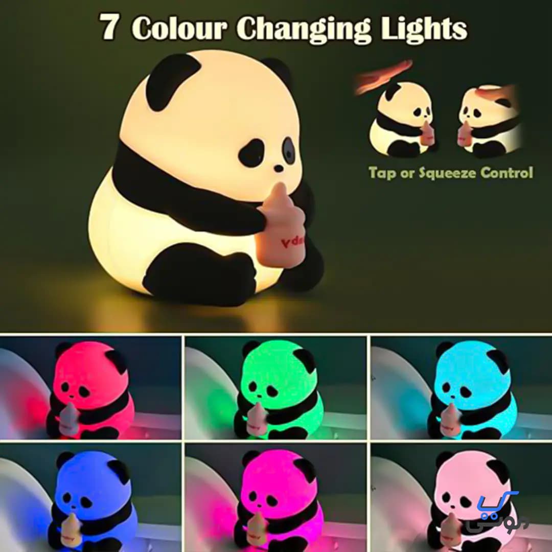 چراغ خواب پاندای پستونک‌دار سیلیکونی RGB — تصویر ۳