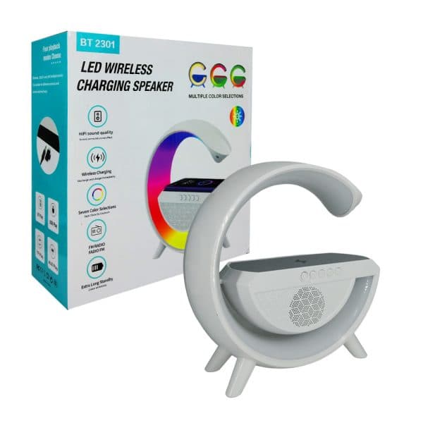 اسپیکر بلوتوثی، شارژر وایرلس و چراغ خواب RGB مدل G — تصویر ۵
