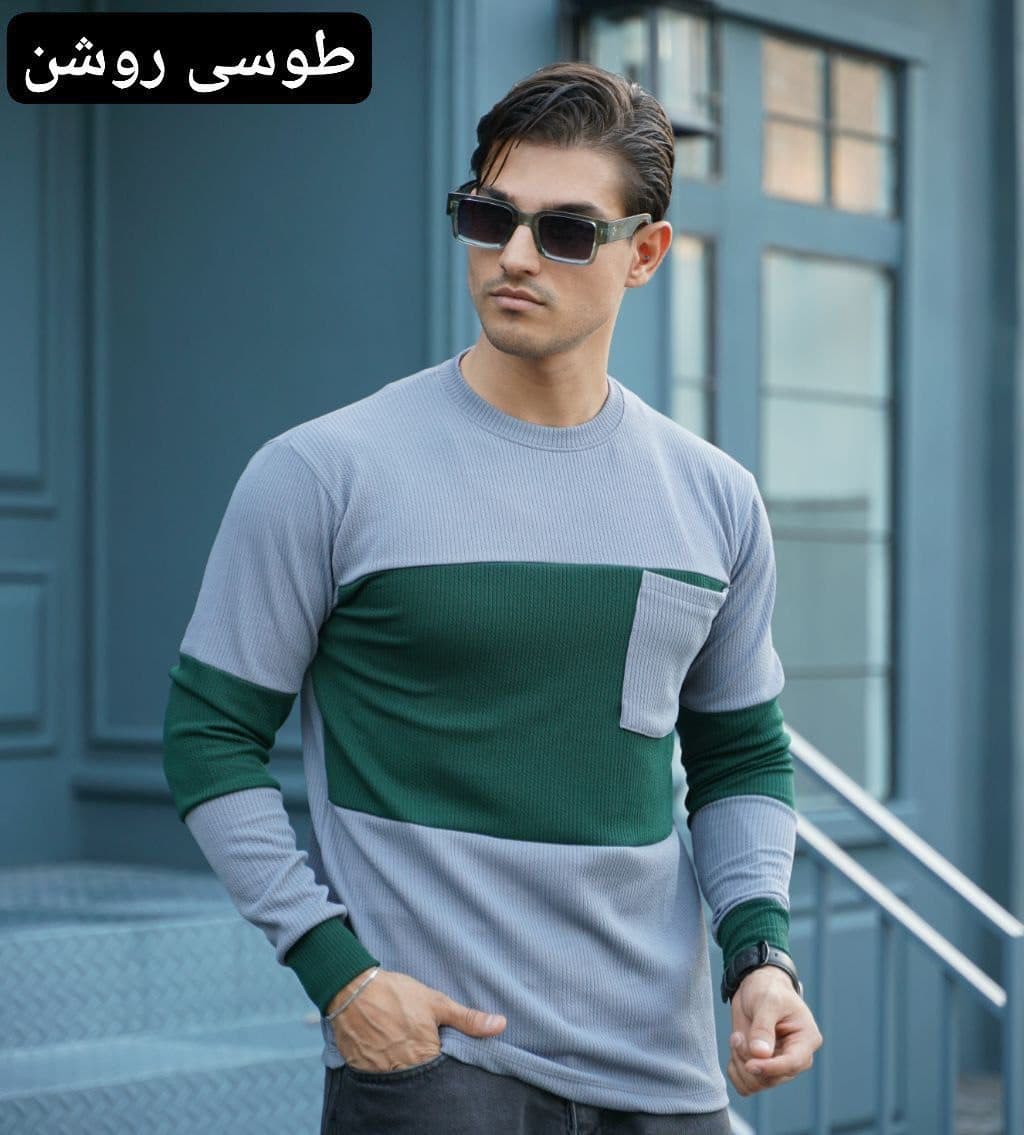 تیشرت آستین بلند مردانه دو رنگ — تصویر ۳
