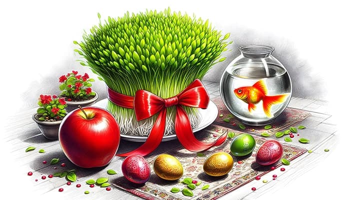 تصویر پس زمینه نوروز و سفره هفت سین طرح سنتی