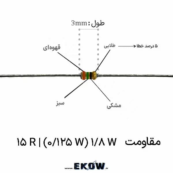 مقاومت 1/8 وات 15 اهم ( 1/8W 15R ) پک 5000 عددی
