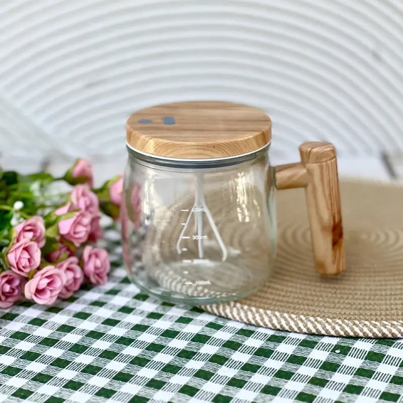 لیوان طرح چوبی همزن دار