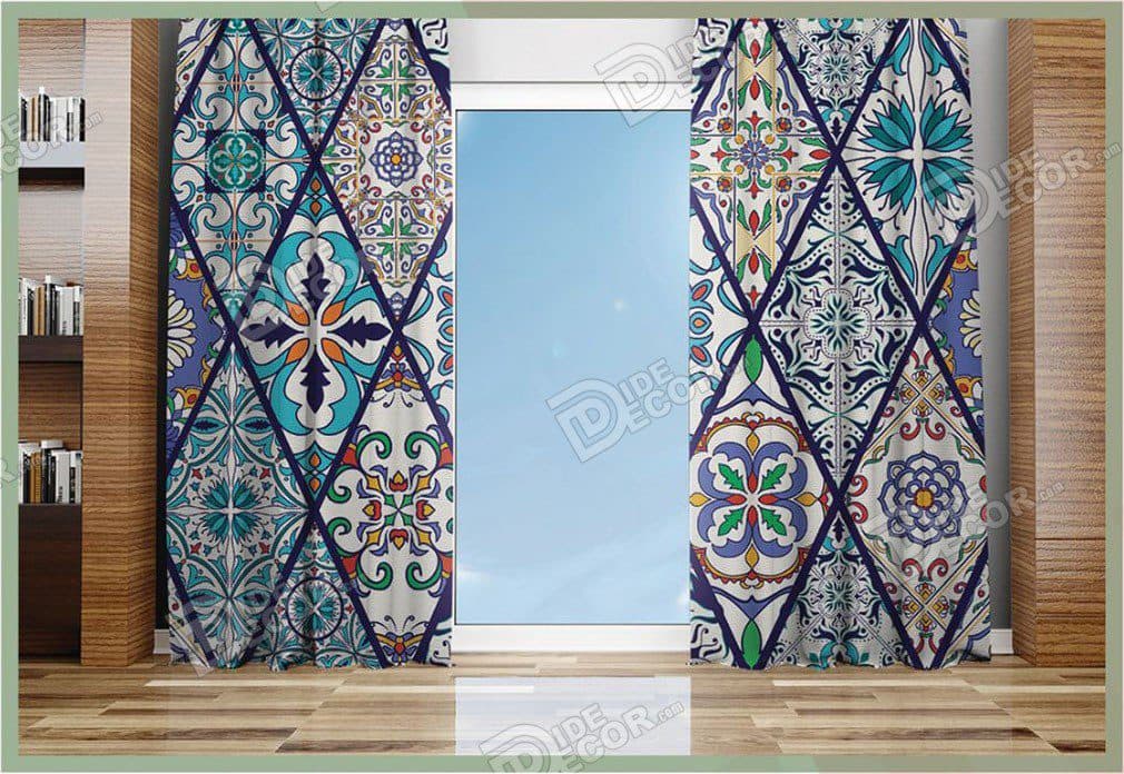 پرده پانچ مخمل چاپی طرح و مدل کلاسیک کد P-38